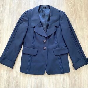 Ellen Tracy Wool Blend Navy 2 Button Blazer Jacket Sz S